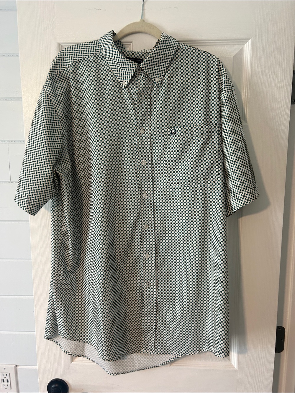 Cinch Men's Short Sleeve Button-Down Shirt - Black & White Micro-Check